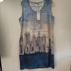 Dolcezza NWT Sleeveless Ombre Cityscape Tank Dress knee high Art to wear XL
